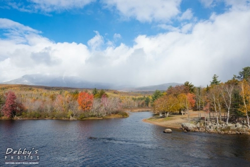 4085 Fall, Snow Squall over Mt. Katahdin from Abol Bridge